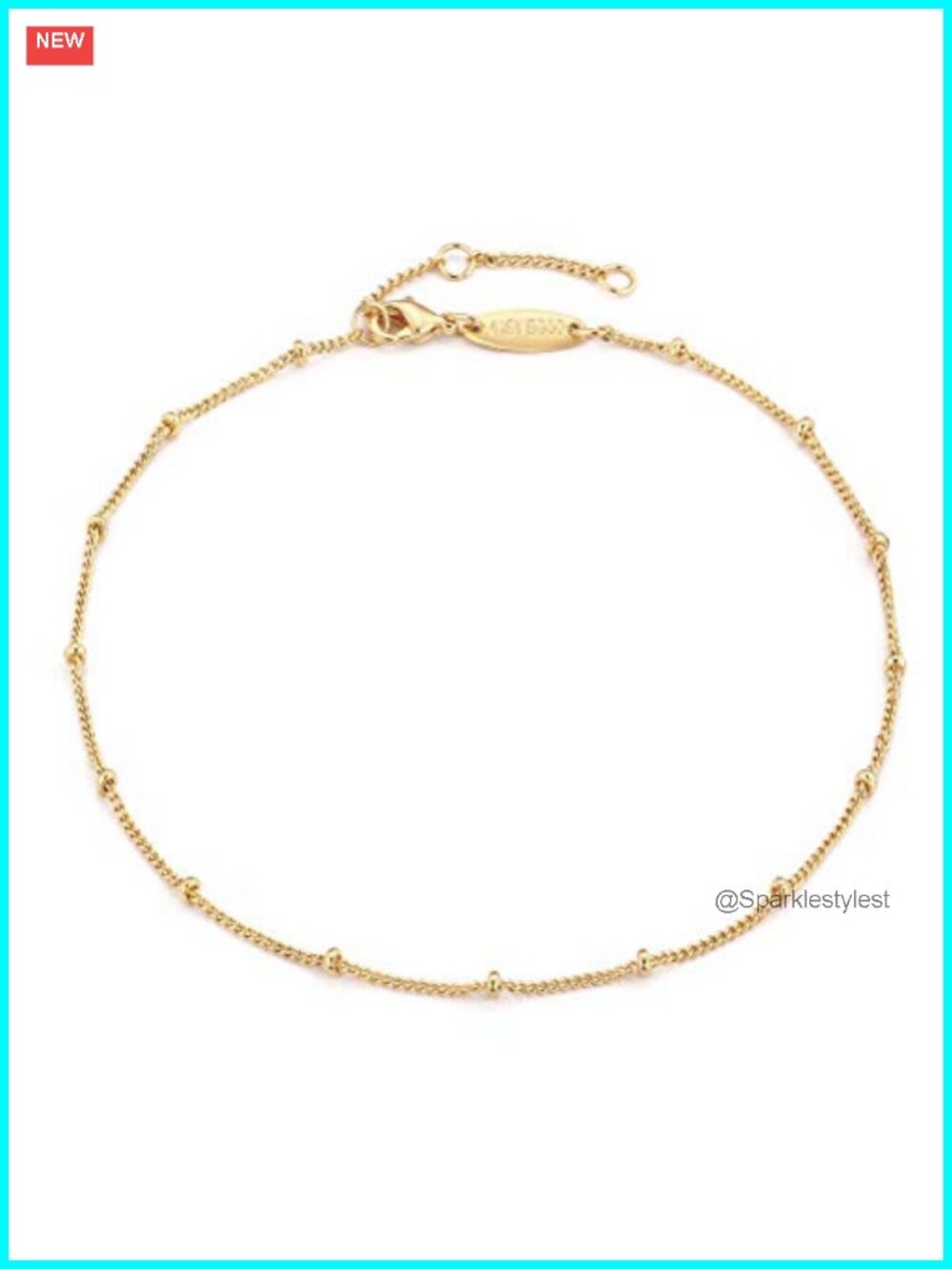 Dainty Beaded Chain Anklet 14K Gold Plated Brass Adjustable 8in